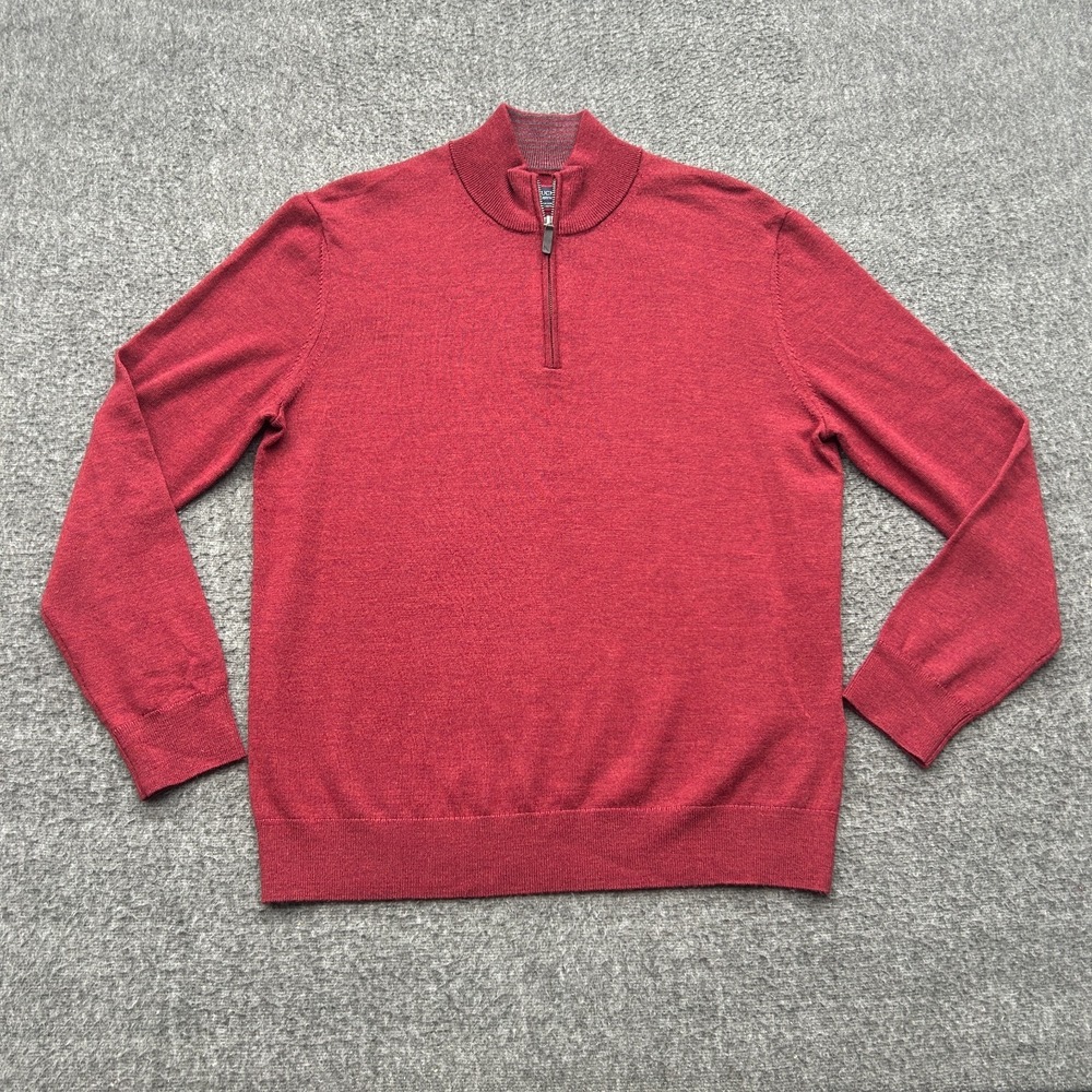 UNTUCKit Quarter Zip Belguardo Sweater Mens M 100% Extra Fine Merino Wool Maroon